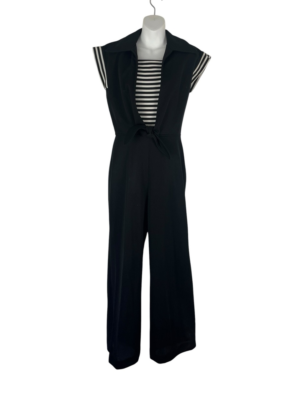 Vintage Adorable Sailor Style Black & White Wide Leg Nautical Jumpsuit Size 12